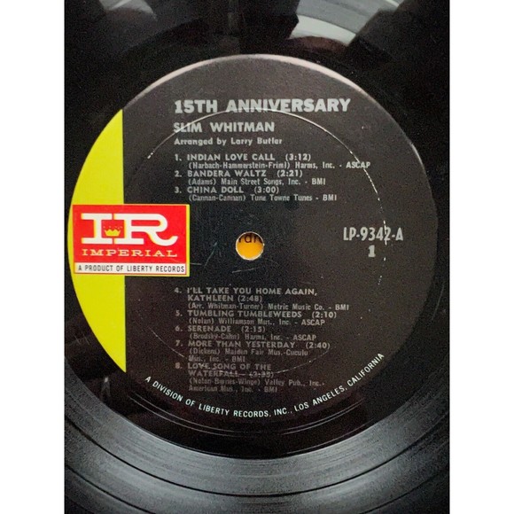 Slim Whitman 15th Anniversary Album / A Travelin' Man LP Imperial Records VG/VG+ - Picture 5 of 11